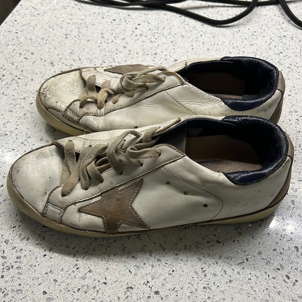 White and blue golden gooses size 6.5